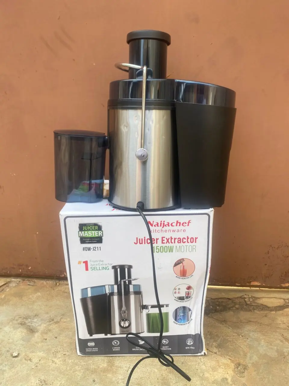 Extracteur de jus Naijachef DW-J211 1500W avec large goulot et design inox moderne