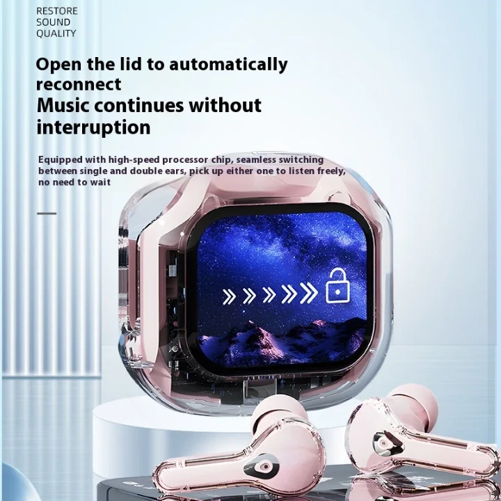 Écouteurs sans fil avec boîtier digital écran animé