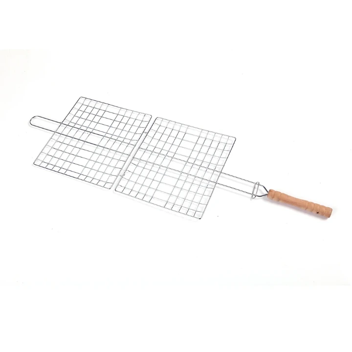 Panier de grillade en métal avec poignée en bois