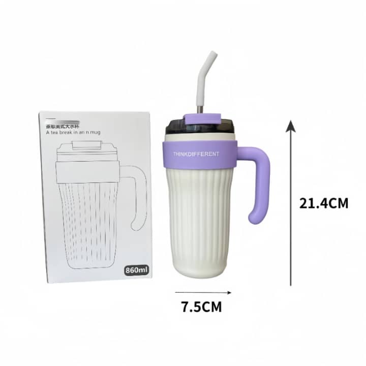 Gobelet isotherme 860 ml avec couvercle et paille