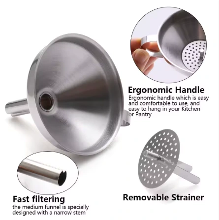 Entonnoir inox sépare solides et liquides