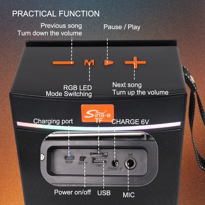 enceinte-portable Sing-e – avec-LED-multicolores-antenne-fonction-power-bank-calavi.webp