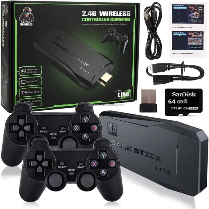 Console Game Stick Lite 4K – Jeux rétro, manettes sans fil, 64 Go inclus