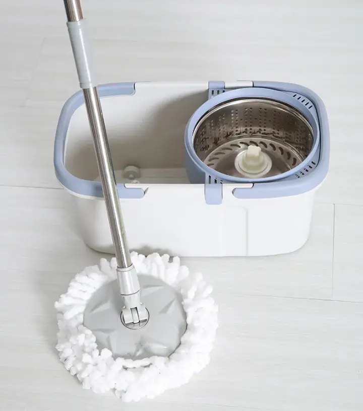 Serpillère rotatif avec seau essoreur inox – Nettoyage mains libres, 360°, ultra absorbant