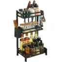 Étagère de rangement cuisine multifonction – Métal noir, design compact et grande capacité