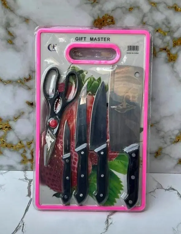 Set d’ustensiles de cuisine GIFT MASTER – 6 pièces, couteaux + ciseaux + éplucheur + planche à découper