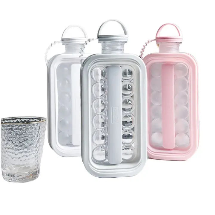 Bouteille à glaçons sphériques – 14 boules, design transparent, poignée intégrée, format compact