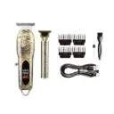 Kit tondeuses professionnelles – finition dorée, design gravé, rechargeables, accessoires complets