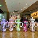 Gobelet transparent "ICE CREAM" – avec couvercle coloré, paille et poignée, idéal pour boissons fraîches