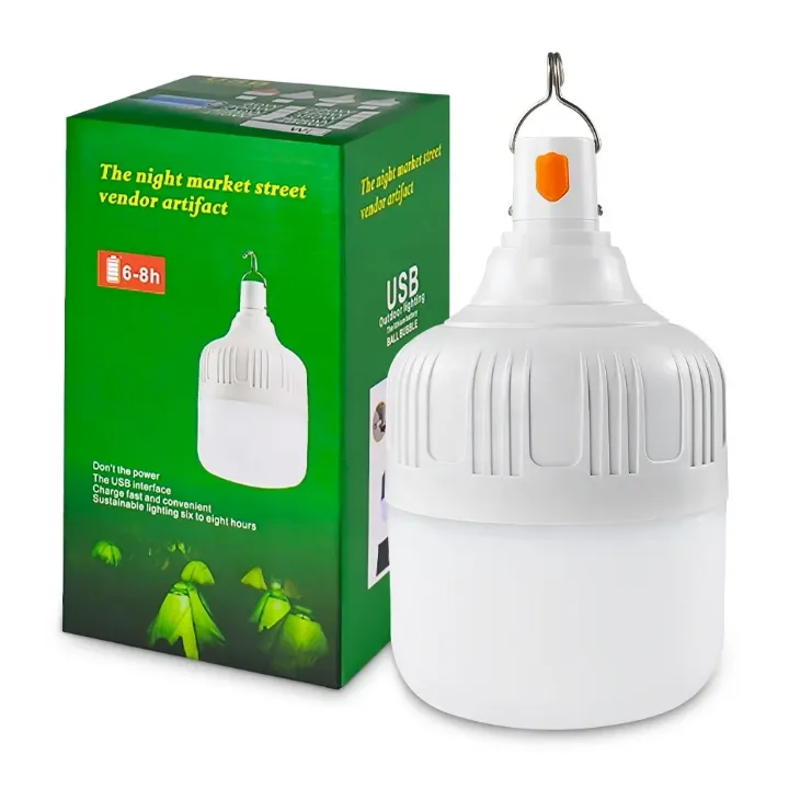 Ampoule LED rechargeable USB – avec crochet, autonomie 6 à 8h, idéale pour marché nocturne et extérieur