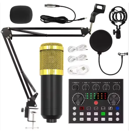 Kit micro podcast complet – micro condensateur, bras articulé, filtre anti-pop, carte son
