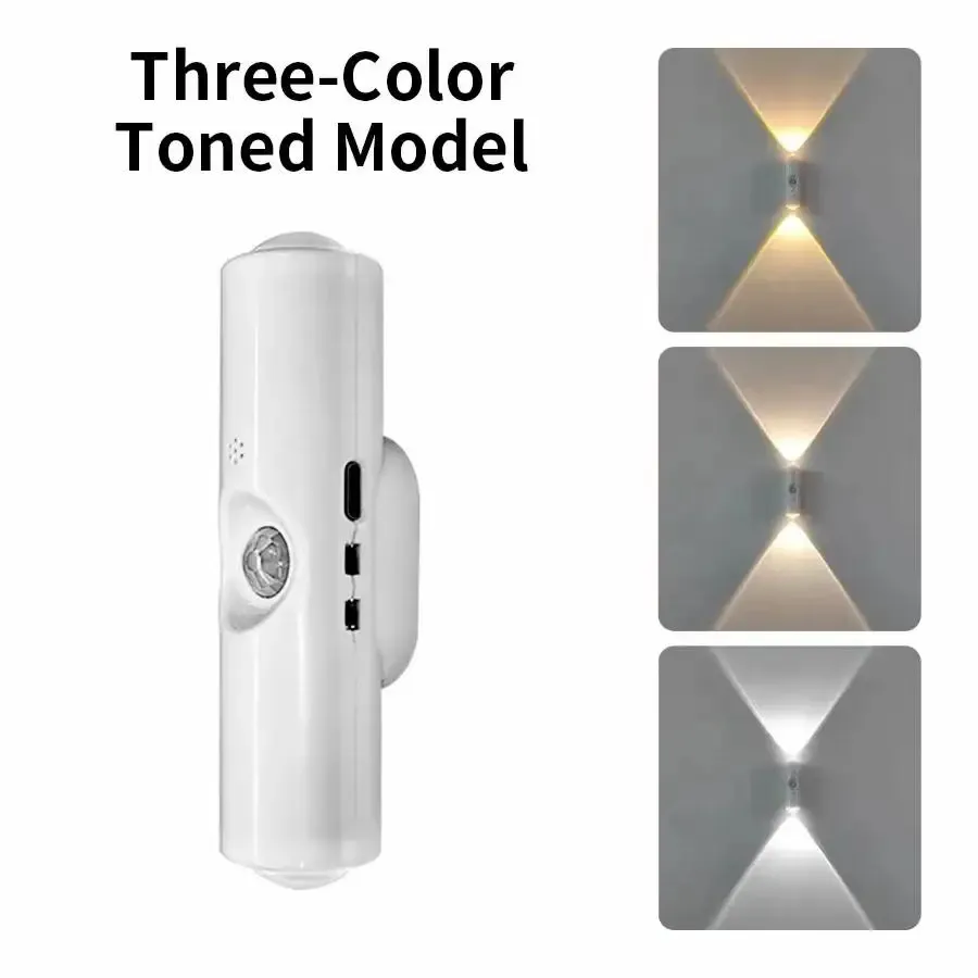 Lampe LED murale cylindrique – Couleur blanche, capteur de mouvement & USB‑C (Trois couleurs)